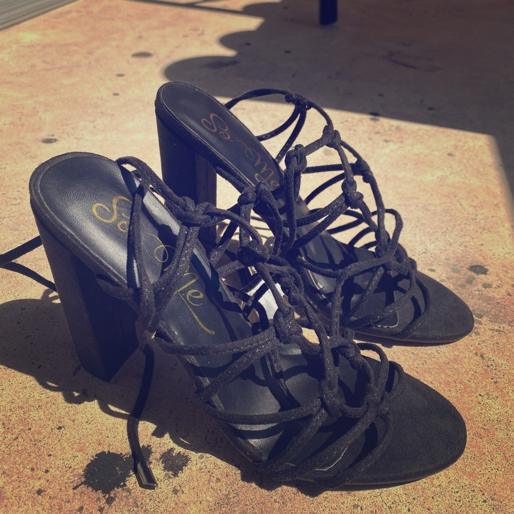 Lace up black heels